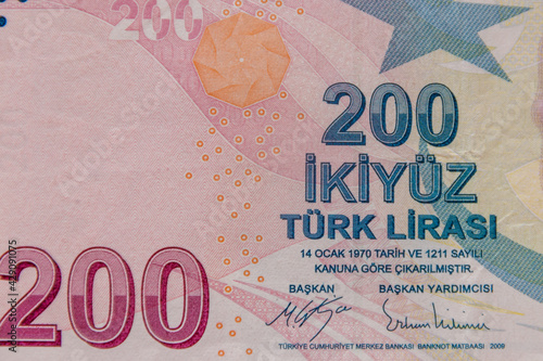 Macro shot of the two hundred turkish lira banknote photo
