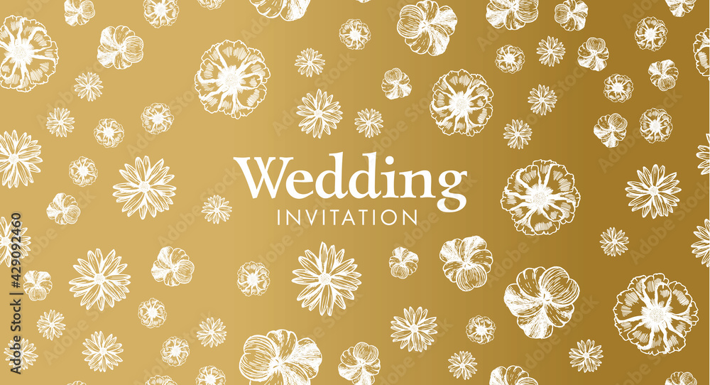 Wedding invitation. Flowers pattern Hand-drawn. Vector.
