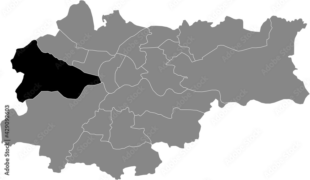 Black location map of the Krakovian Zwierzyniec district inside the Polish regional capital city of Krakow, Poland