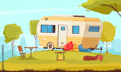 Camping Cartoon Composition