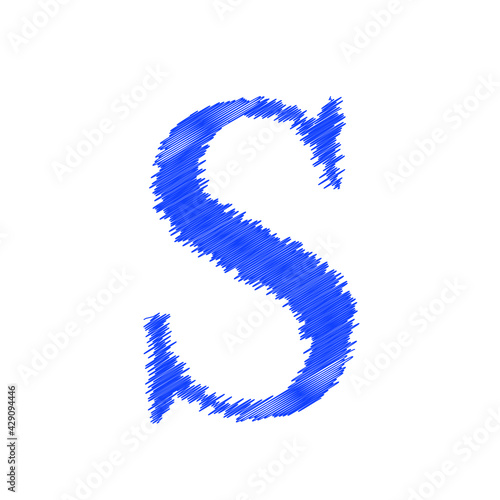 Letter S textured of white yarn fabric on black background, editable vector