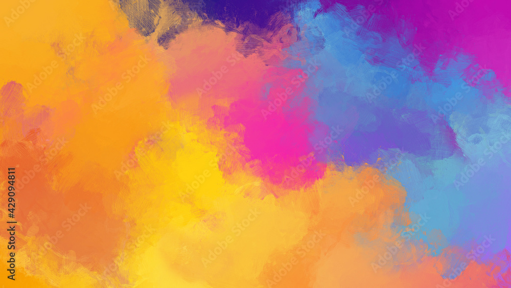 Abstract colorful oil painting background with brush strokes. Full frame digital oil painting on canvas, bright and vibrant colors. 4k resolution. Painting done by me.