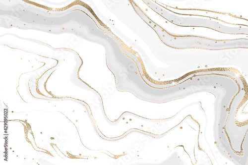 Grey liquid marbled watercolor background with golden lines. Pastel luxury monochrome fluid epoxy rubber drawing effect. Vector illustration of alcohol ink design template for banner or print