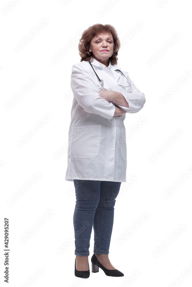 in full growth. a friendly woman doctor looking at you in full growth. a friendly woman doctor looking at you