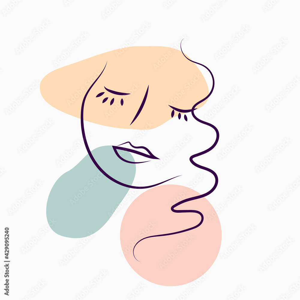 Women's portraits. Female abstract hand-drawn modern portrait, silhouettes of fashionable girls, modern posters with female face. Women's portraits. Female abstract hand-drawn modern portrait, silhouettes of fashionable girls, modern posters with female face.