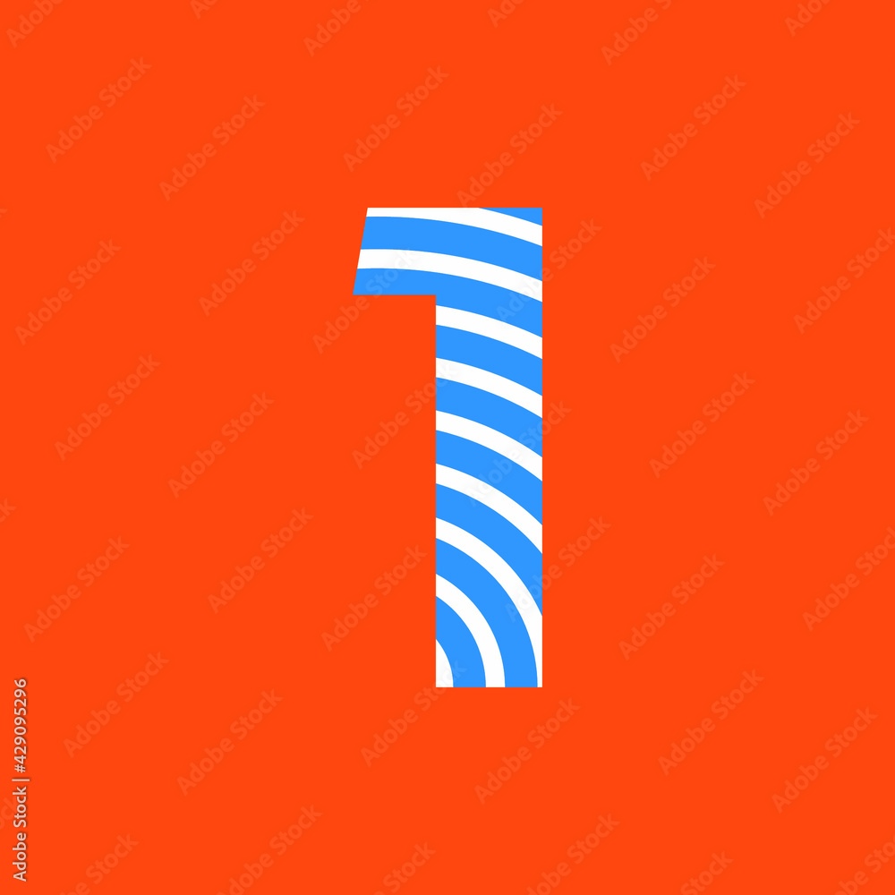 Obraz premium number 1 texture of curved lines in white and blue on orange background for party, editable vector