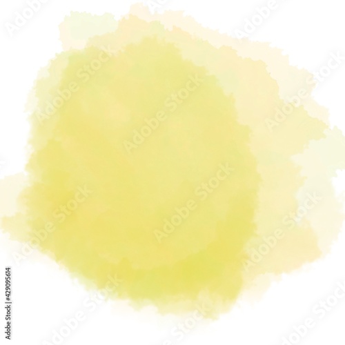 A watercolor circle on a white background. Color, yellow-orange splash of hand-painted watercolor isolated on white background, decoration or background © Amikio