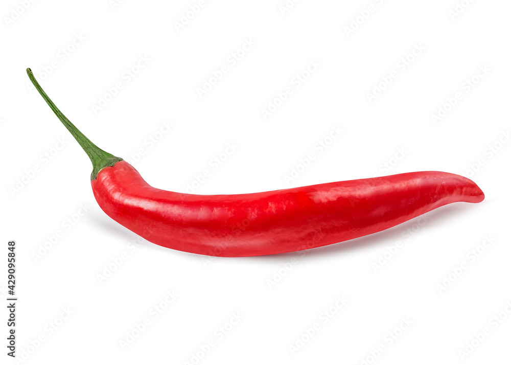 Red hot chili pepper isolated on white background with clipping path