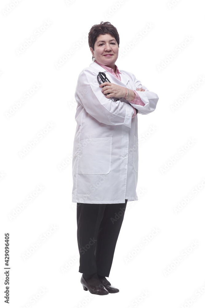 in full growth. friendly woman doctor looking at you. in full growth. friendly woman doctor looking at you.