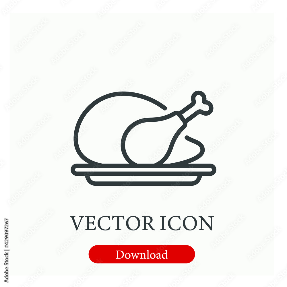 Chicken meat vector icon. Editable stroke. Linear style sign for use on web design and mobile apps, logo. Symbol illustration. Pixel vector graphics - Vector Chicken meat vector icon. Editable stroke. Linear style sign for use on web design and mobile apps, logo. Symbol illustration. Pixel vector graphics - Vector