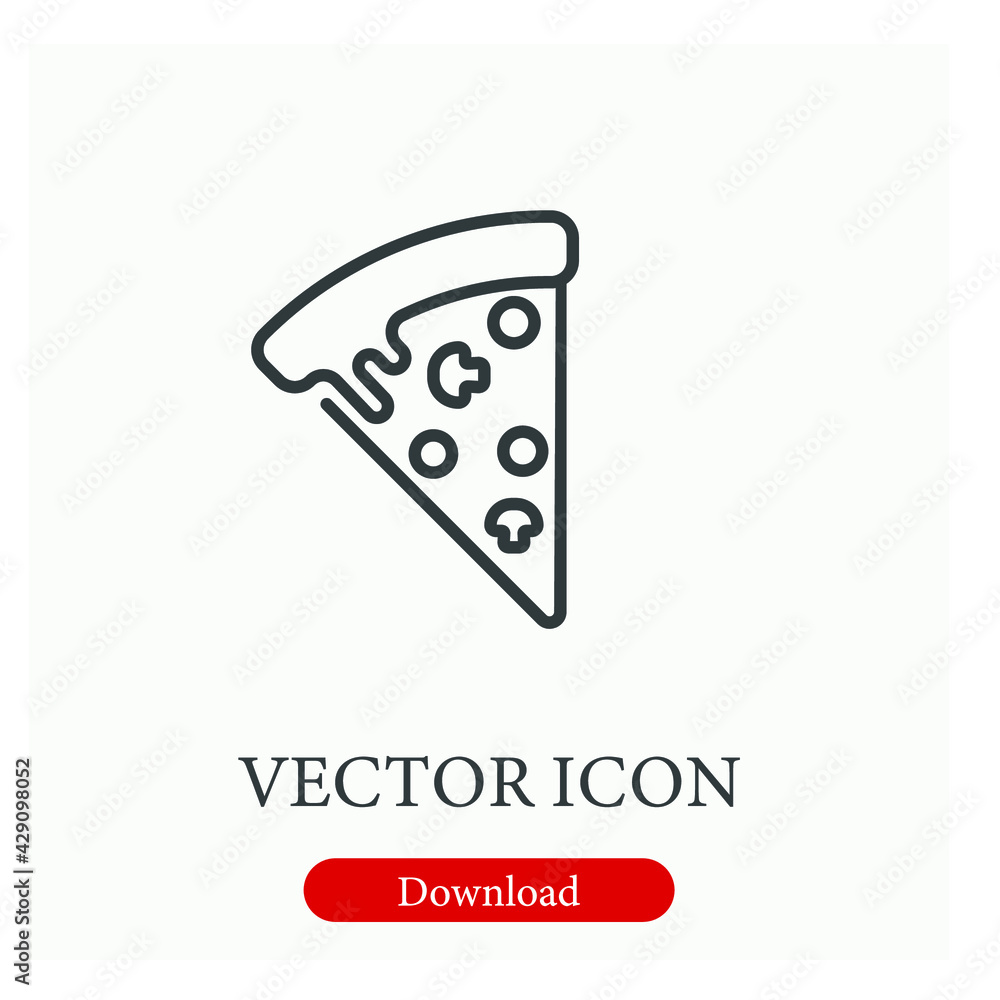 Pizza slice vector icon. Editable stroke. Linear style sign for use on web design and mobile apps, logo. Symbol illustration. Pixel vector graphics - Vector Pizza slice vector icon. Editable stroke. Linear style sign for use on web design and mobile apps, logo. Symbol illustration. Pixel vector graphics - Vector