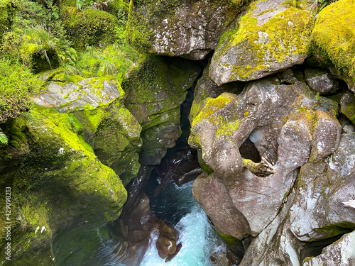 Waterfall at The Chasm Walk, Fiordland National Park, New Zealand