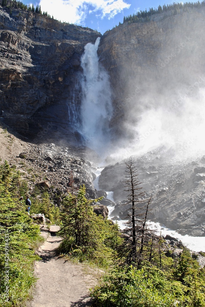 Takakkaw Falls (also spelled Takkakaw), a waterfall located in Yoho National Park, near Field, British Columbia, Canada. The second tallest water fall in Canada. 