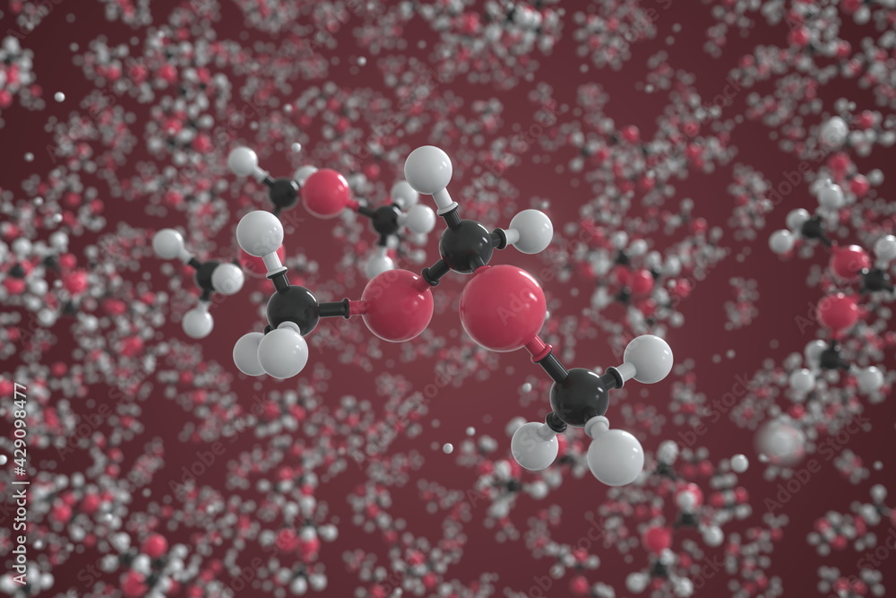 Molecule of methylal, ball-and-stick molecular model. Scientific 3d rendering Molecule of methylal, ball-and-stick molecular model. Scientific 3d rendering