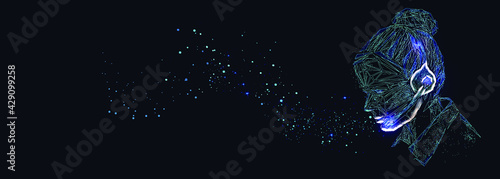 Telemarketing customer service agents, call center job concept, web banner. Cybersport low poly wireframe banner vector template. Professional gamer 3d mesh art with connected dots