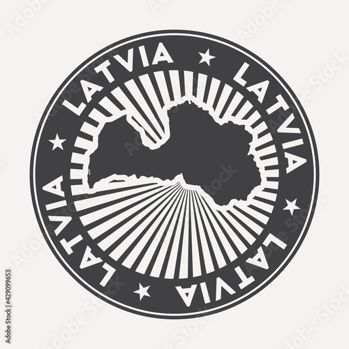Latvia round logo. Vintage travel badge with the circular name and map of country, vector illustration. Can be used as insignia, logotype, label, sticker or badge of Latvia.