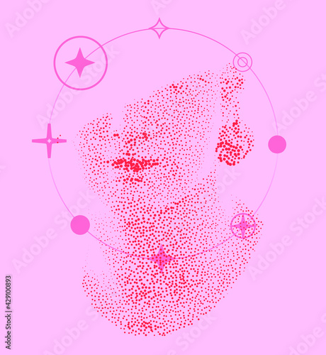 3D ancient sculpture made or dots and particles.