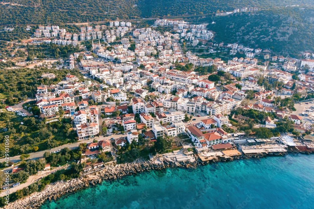 Kas resort town in Turkey on Mediterranean seacoast. Aerial view