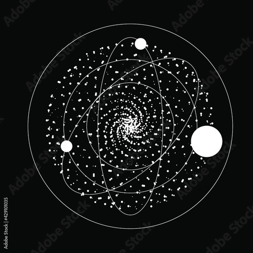 An abstract orb composed of dots and particles. Vector illustration of a sphere.