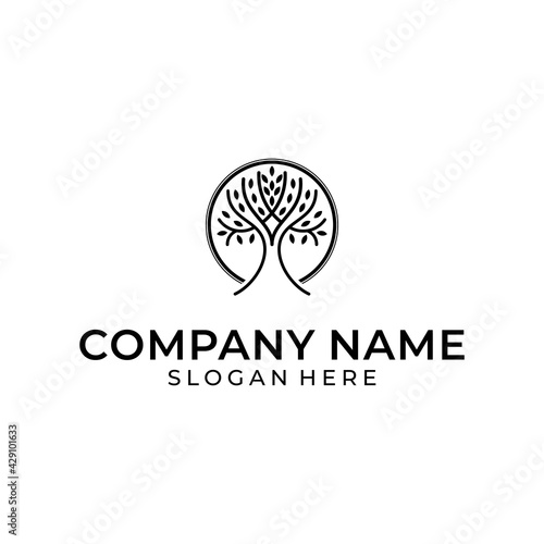 Tree Logo, oak banyan leaf and root modern concept of line logo design inspiration