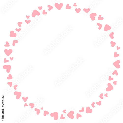 Round Heart Frame. Different sized, lovely pink vector graphic. Romantic isolated wreath icon. © MoJX.Studio