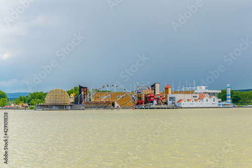 Morbisch am see viewed from neusiedler see, Austria. The city is famous for annual seefestspiele theater festival taking place on a floating stage. photo