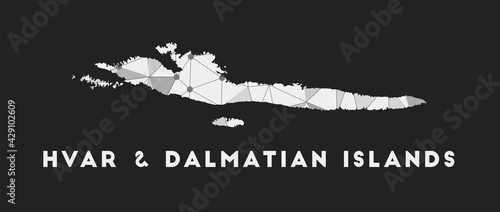 Hvar   Dalmatian Islands - communication network map of island. Hvar   Dalmatian Islands trendy geometric design on dark background. Technology  internet  network  telecommunication concept.