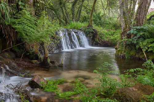 Small waterfalls formed by the river Tripes in the natural park of Mount Aloia Park  in the area of Galicia  Spain.