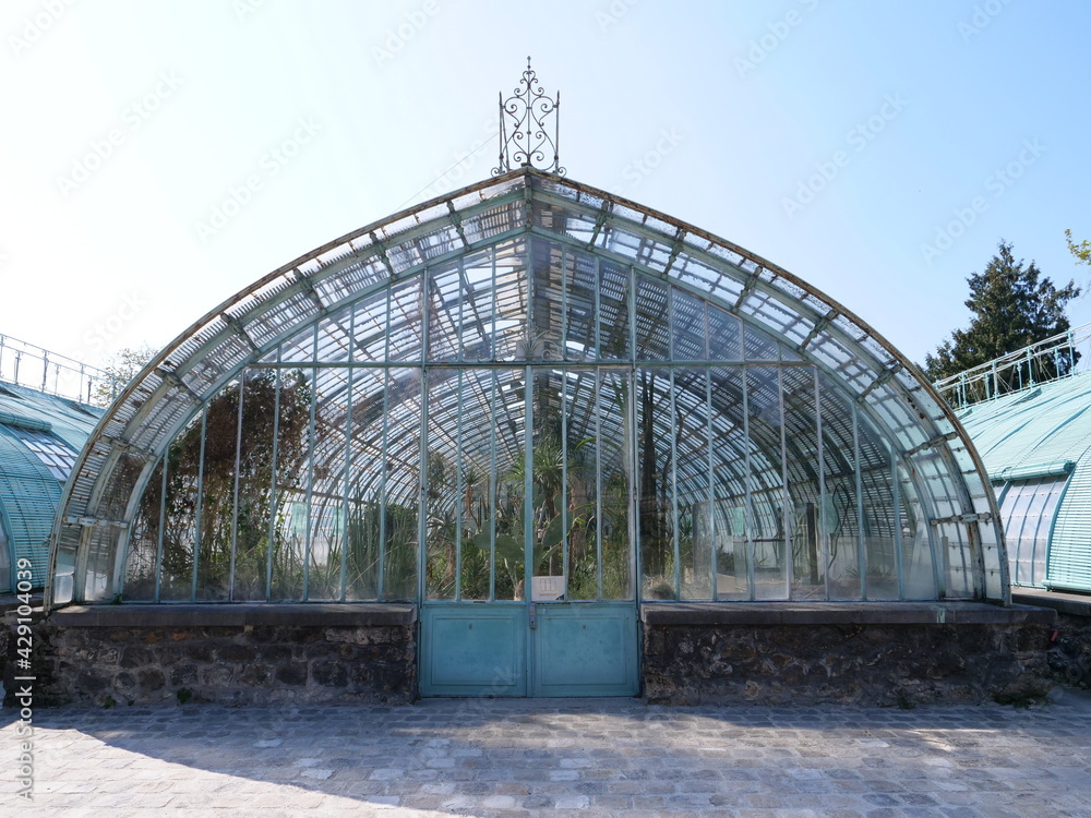 A greenhouse at auteuil. The 19th April 2021, Paris 16th, France. A greenhouse at auteuil. The 19th April 2021, Paris 16th, France.