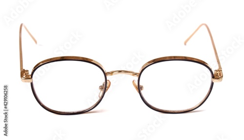 Stylish glasses for traveling isolated on white background