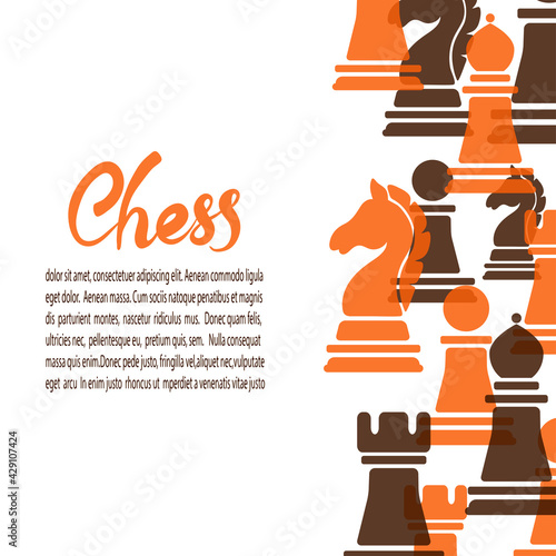Chess game poster. Vector banner with chess pieces and place for text.