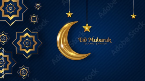 elegant eid mubarak islamic background with crescent moon