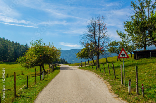 view of a meadow in austria stretched alongisde the famous semmering bahn walking track photo