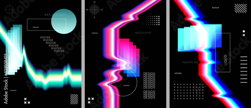Vector illustration. Abstract liquid colorful shapes collection isolated on black geometric background. Modern art. Design elements for poster, book cover, brochure, magazine, flyer, booklet, layout