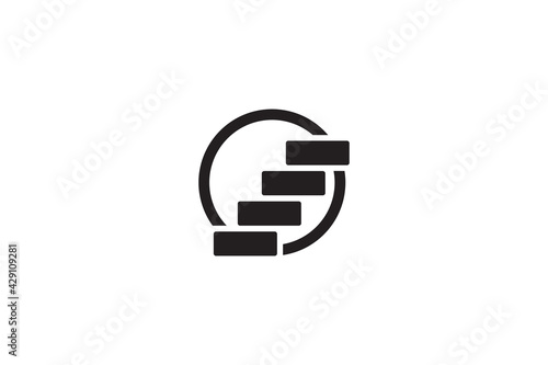 stairs simple minimalist logo, icon, with circle shape, vector graphic