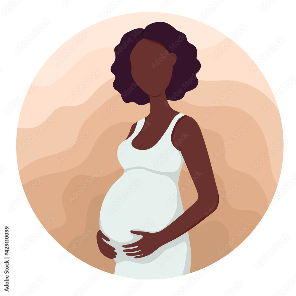 Pregnant african american woman logo ask a question boy or girl. Flat style vector illustration design Pregnant african american woman logo ask a question boy or girl. Flat style vector illustration design