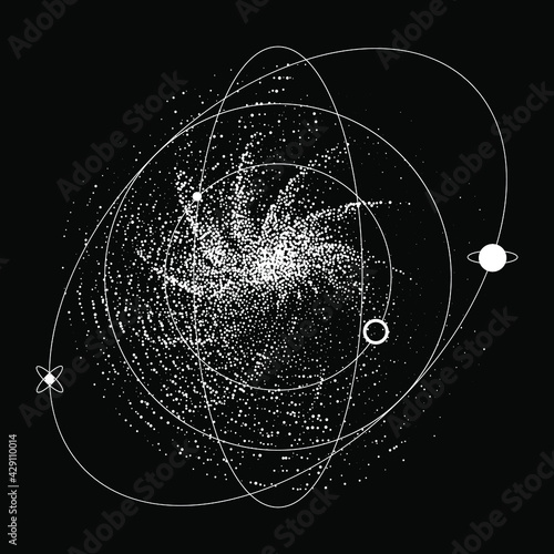 An abstract orb composed of dots and particles. Vector illustration of a sphere.