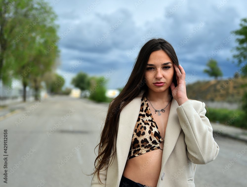 a pretty caucasian young model on the street in spain a pretty caucasian young model on the street in spain