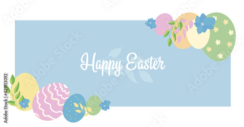 Vector illustration of Easter banner. Trendy design with typography, hand painted strokes and dots, eggs. Modern minimal style. Horizontal poster, greeting card, header for website. Happy Easter