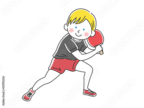 卓球をする白人男性のイラスト
