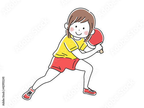 卓球をする女性のイラスト