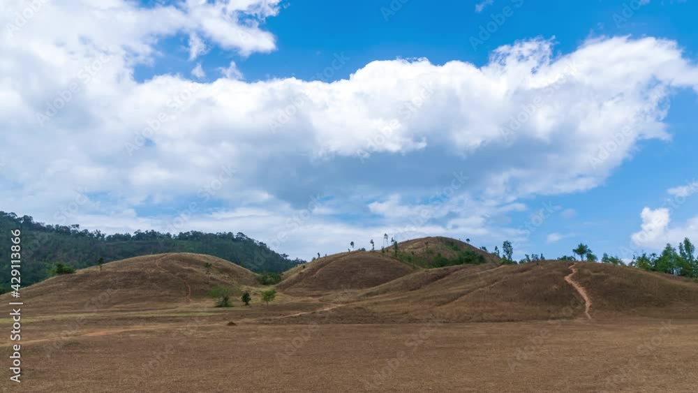 Golden Grass or Bald Hill mountain, scenic park in Ranong, Thailand; zoom out - Time Lapse Golden Grass or Bald Hill mountain, scenic park in Ranong, Thailand; zoom out - Time Lapse