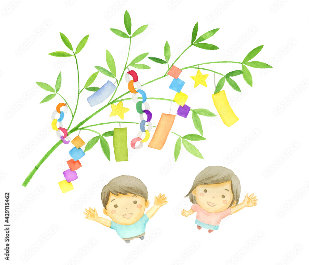 七夕飾りを見上げる子どもの水彩イラスト Stock Vector Adobe Stock 七夕飾りを見上げる子どもの水彩イラスト Stock Vector Adobe Stock