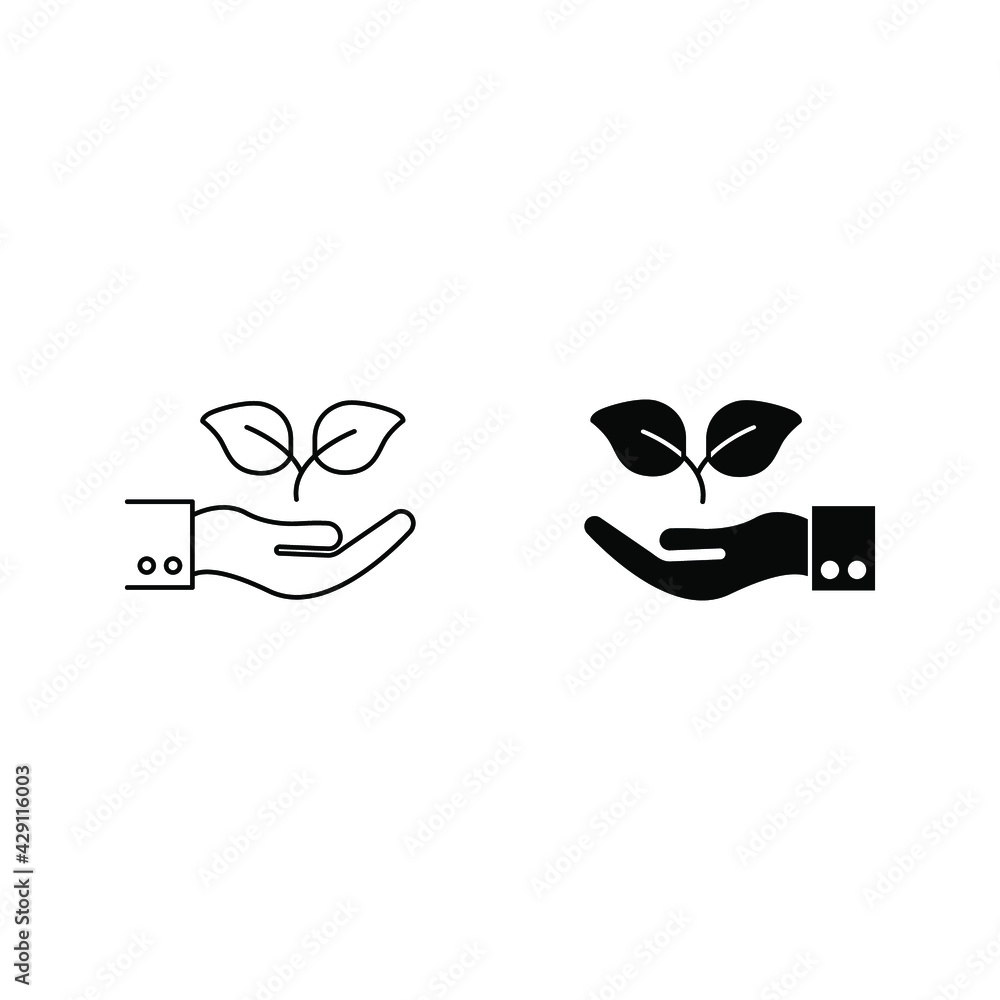 Hand with plant line and glyph icon, ecology and energy, eco friendly sign, vector graphics, a linear pattern color editable Hand with plant line and glyph icon, ecology and energy, eco friendly sign, vector graphics, a linear pattern color editable