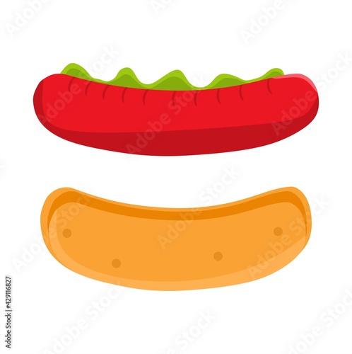 Vector illustration of hotdog making materials, namely sausage and bread, restaurant and culinary themes. suitable for advertising food products