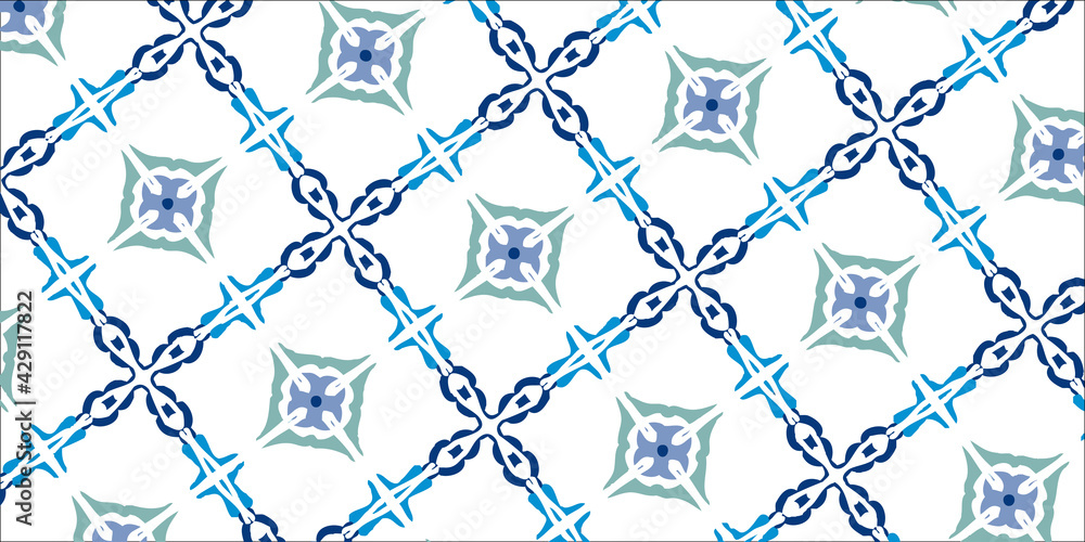Fototapeta premium 青のシームレスなパターンのベクターのイラスト 