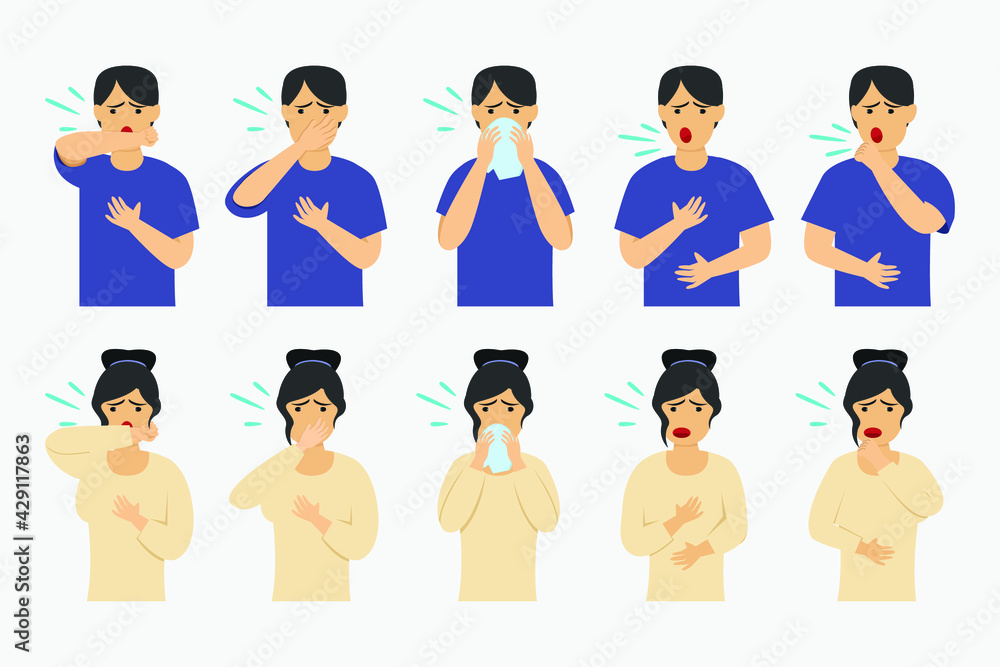 Influenza vector concept: Young man and woman showing right way to sneezing and coughing Influenza vector concept: Young man and woman showing right way to sneezing and coughing