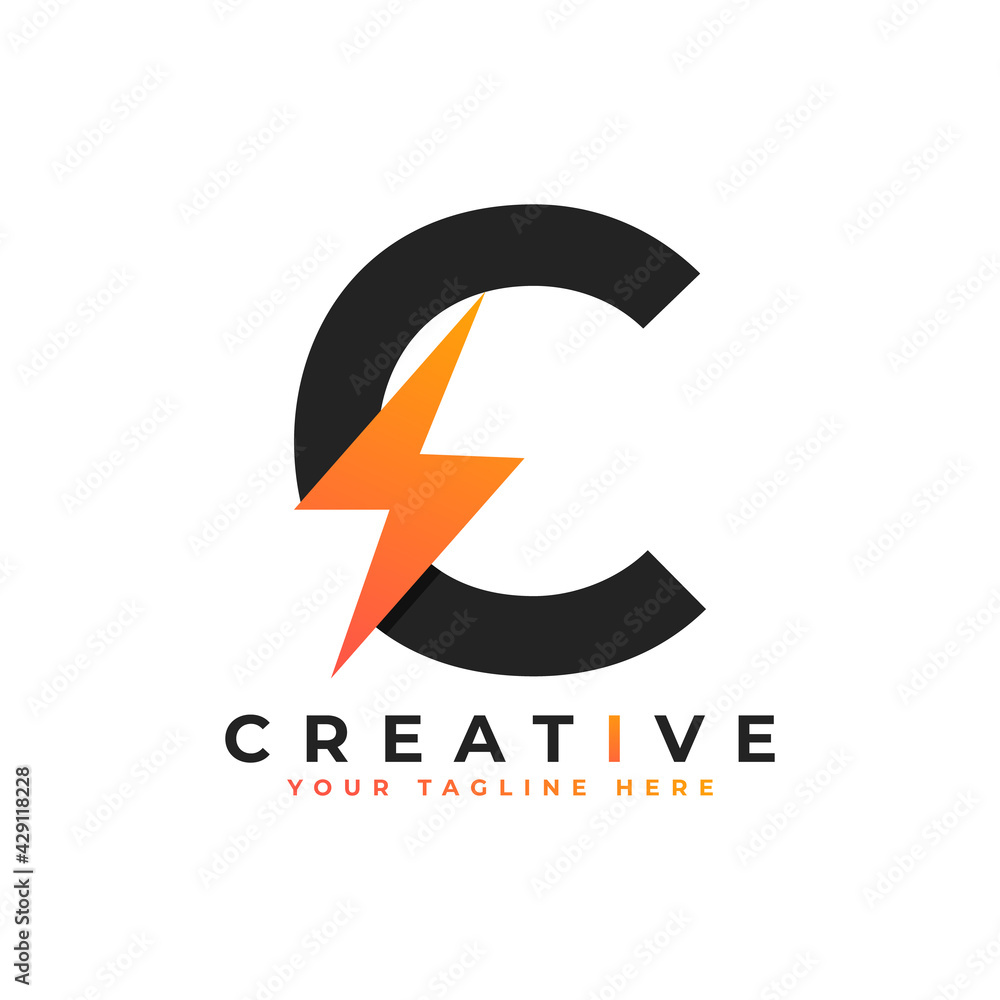 Initial Letter C Logo With Lighting Thunder Bolt. Alphabet Suitable for Fast, Power, Flash, Electric, Identity, Moving and Speed. Initial Letter C Logo With Lighting Thunder Bolt. Alphabet Suitable for Fast, Power, Flash, Electric, Identity, Moving and Speed.