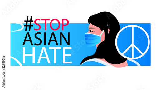 stop asian hate woman in mask protesting against racism support people during coronavirus pandemic concept