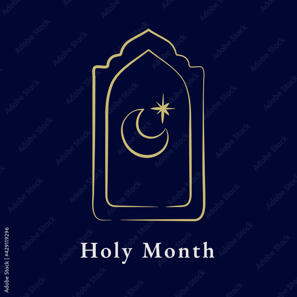 Ramadan kareem logo illustration with doodle star and crescent moon Ramadan kareem logo illustration with doodle star and crescent moon